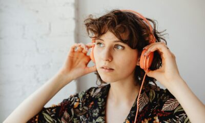 person listening to podcast